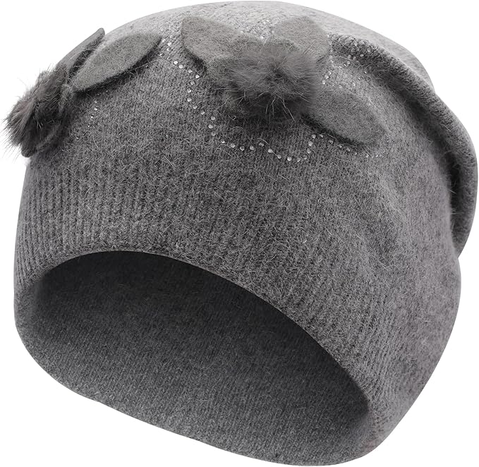 ZLYC Women Floral Slouchy Beanie Hat Double Layer Winter Knit Skull Cap