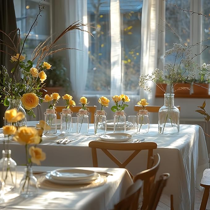 Vintage Glass Vases for Flowers, Set of 6 Clear Vases for Farmhouse Wedding Centerpiece Cylinder Bottle for Reception Table Decoration Home Decor Floral Arrangements