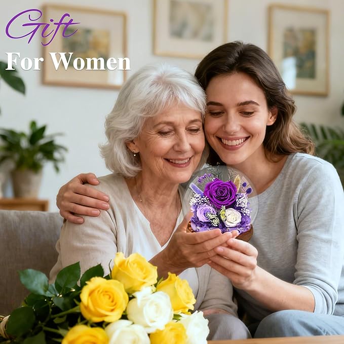 Flowers for Delivery Purple Forever Rose Gift for Women | Long-Lasting Real Flowers in Glass Dome | Christmas Birthday Gifts for Women Mom Sister