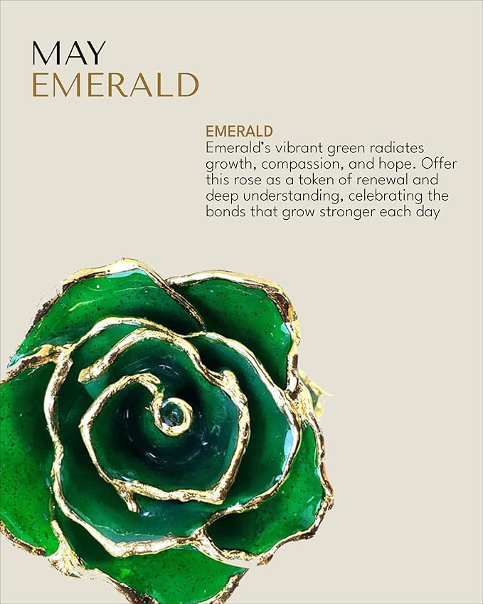 Forever Rose Hand-Dipped in 24K Gold, Emerald-Inspired May Birthstone with Sparkles, Real Rose in Luxury Gold Gift Box – Perfect Ready to Gift for May Birthday or Any Occasion