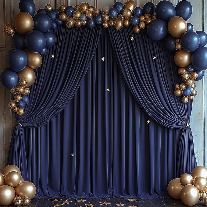 10x10ft Wrinkle Free Navy Blue Backdrop Curtain for Parties Soft Fabric Drapes Wedding Blue Curtain Backdrop for Birthday Party Decorations Background for Photography 5x10ft, 2 Panels