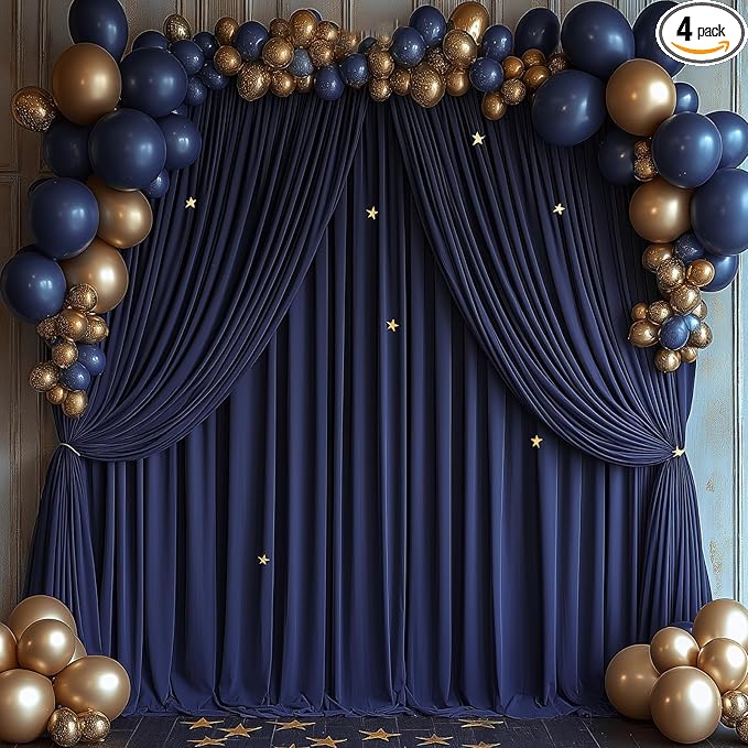 20x10ft Wrinkle Free Navy Blue Backdrop Curtain for Parties Soft Fabric Drapes Wedding Curtain Backdrop for Birthday Party Decorations Background for Photography 5x10ft, 4 Panels