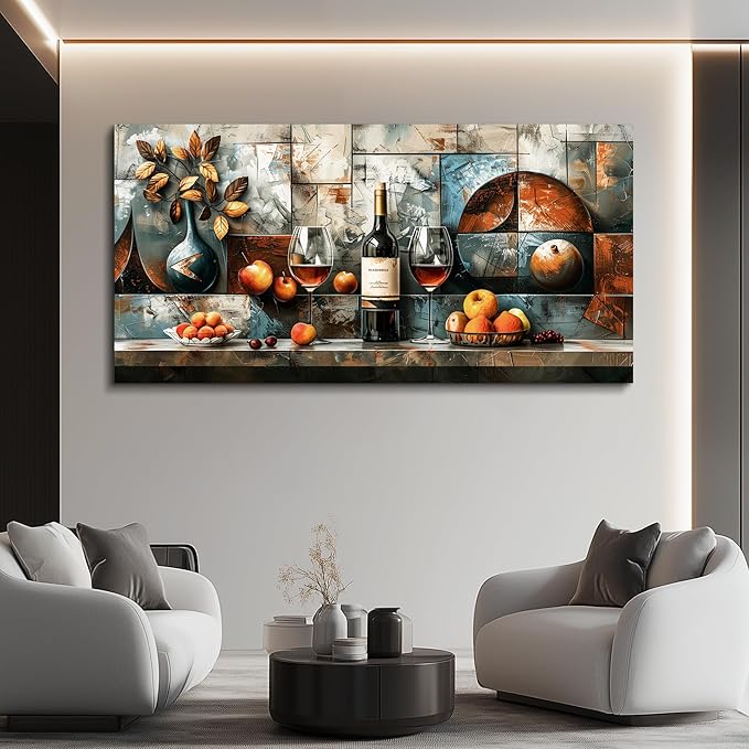 hyidecorart Large Wall Art For Kitchen Wall Decor For Living Room Dining Room Decorations Still Life Wine Glass Fruit Canvas Prints Painting Restaurant Posters Modern Stretched Artwork Home Decor
