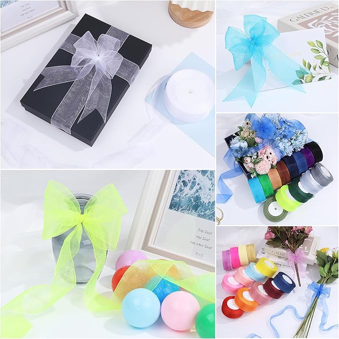 1-1/2 Inch x 50 Yards Sheer Organza Ribbon Chiffon Ribbon for Gift Wedding Flower Bouquet Wrapping Decorations Crafts (Lake Blue)