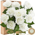 FiveSeasonStuff Real Touch White Artificial Roses – 12 Silk Rose Stems with Lifelike Blooms for Weddings, Bouquets, Centerpieces & Home Decor