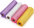 Chuangdi Easter 4 Rolls Poly Burlap Mesh Poly Burlap Deco Ribbon Mesh Roll for Spring Summer 4th of July DIY Flower Wreath Garland, 10 Inch(Pink, Yellow, Light Purple, White)