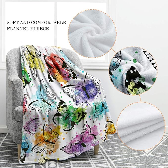 Jekeno Butterfly Throw Blanket Gifts for Women Girls, Christmas Birthday Valentines Butterfly Gifts for Butterflies Lovers Adult Kids, Colorful Blanket Decor for Home Bed Couch