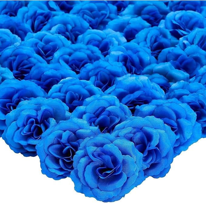 Bright Creations Blue Roses Artificial Flowers - Set of 50 3 in Stemless Silk Roses - Royal Blue Reusable Water-Resistant Faux Bouquet Decor for Wedding & Home