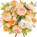 FiveSeasonStuff Harvest Keepsake Artificial Peony Bouquet – Set of 2 Faux Silk Flower Bundles with Autumn Ivory, Orange & Greenery Accents for Fall Centerpieces, Weddings & Home Decor – 1.6 ft Stems