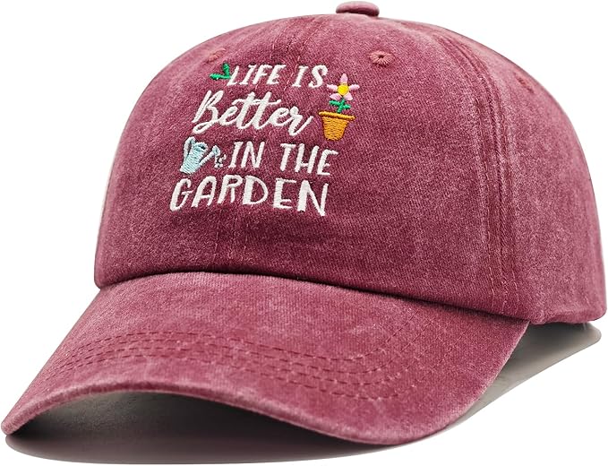 Gardening Gifts for Women, Gardening Hat, Adjustable Washed Cotton Embroidered Baseball Cap