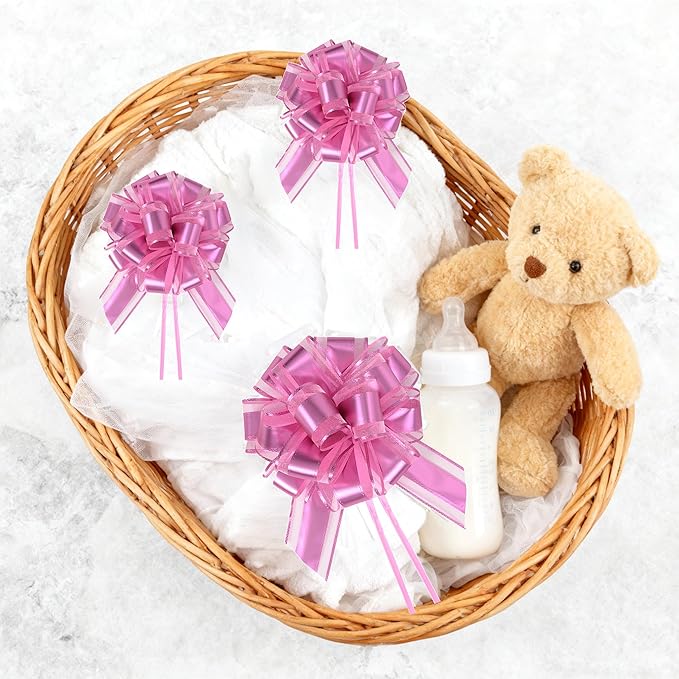 10-Pack Blush Pink Pull Bows for Gift Wrapping - 6 Inch Reusable Ribbon Bows, Large Instant Floral Decor Bows for Wedding, Christmas, Birthday Decor, Gift Basket & Party Decorations