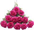 12pcs Artificial Rose Flower Hot Pink Rose Flower with Long Stem Silk Roses Bouquet for Wedding Bridal Shower Party Home Decoration