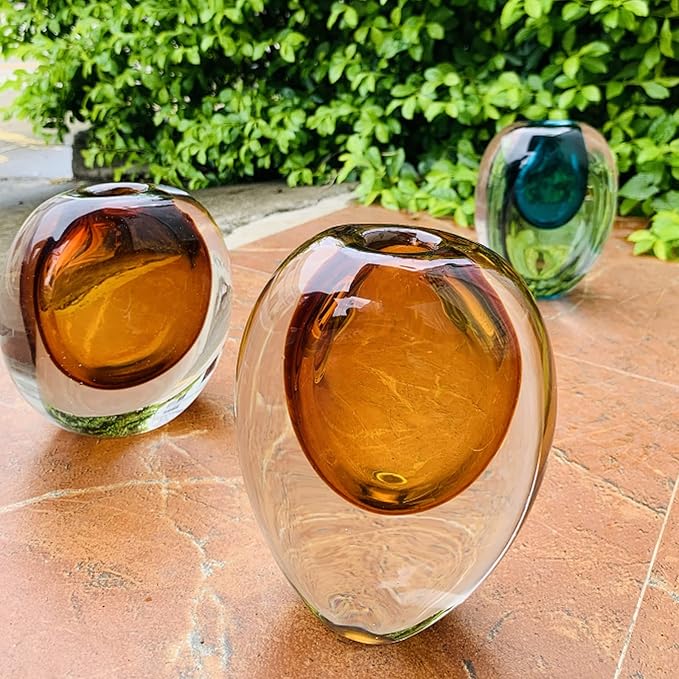 Crystal Vase, Modern Decorative Vase, Minimalist Floral Vase, Light Luxury Style for Home Decor, Centerpiece, Office, Pampas Grass, Dried Flowers, Flowers and Buds (Big Blue)