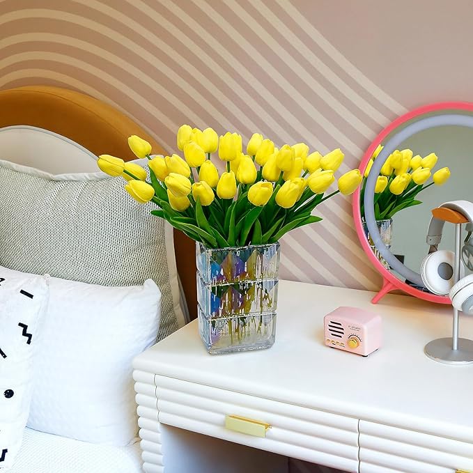 36 PCS Orange Tulips Artificial Flowers 13" PU Fake Flowers for Wedding Home Decor(Orange)
