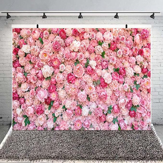 10x8ft Flower Photo Backdrop Flowers Wall Pink Rose Floral Spring Photography Backdrops for Pictures Newborn Wedding Bridal Shower Birthday Party Banner Decor Supplies Vinyl Photo Studio Props