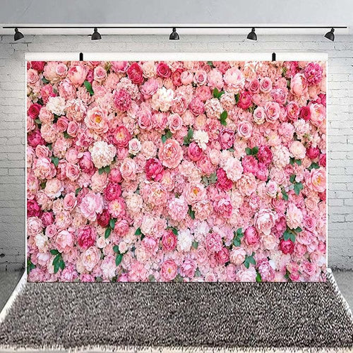 10x8ft Flower Photo Backdrop Flowers Wall Pink Rose Floral Spring Photography Backdrops for Pictures Newborn Wedding Bridal Shower Birthday Party Banner Decor Supplies Vinyl Photo Studio Props
