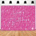 Happy Birthday Decoration for Women Shiny Pink Neon Party Backdrop Glitter Banner for Girl Princess Party Table Wall Decorations Pink Sparkle Birthday Photo Booth Studio Background 7x5ft