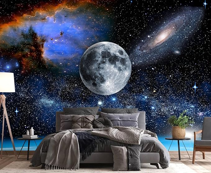 PYFFYP- Galaxy Wallpaper Blue Planet Wall murals for Ceiling (Not Peel and Stick)