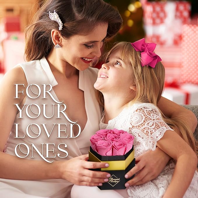 GLAMOUR BOUTIQUE Eternal Preserved Roses in a Box - Flowers Forever, Rose Forever in a Box for Wife, Birthday Gifts for Her, 7 Roses, Pink