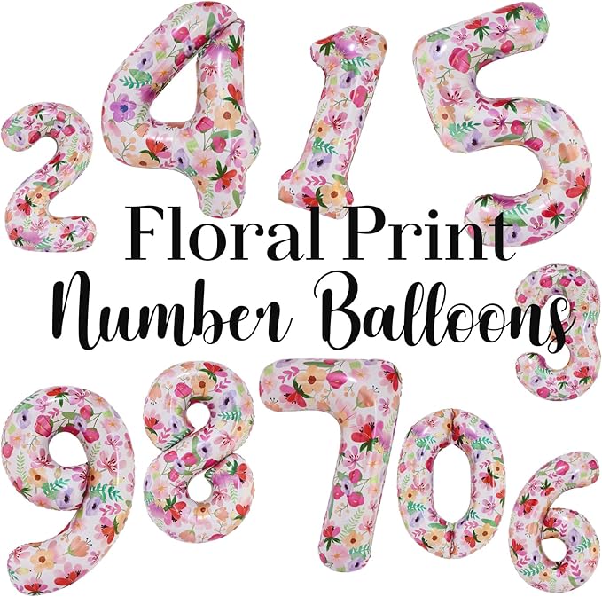 Flower Balloons 40 Inch Floral Number 5 Balloon for 5th Birthday Garden Party Decorations Five Year Old Photo Props Foil Number 5