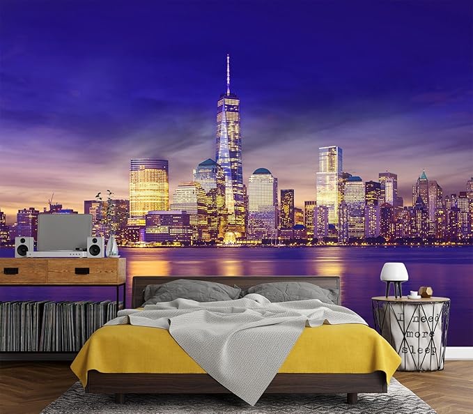 Eierme-New York City Skyline lit up at Night time Reflecting Off of The Hudson River 90" x 67"