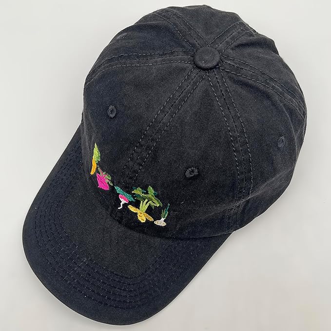 Cute Flower Hat, Elegant Floral Embroidered Adjustable Baseball Cap for Men Women, Gifts for Flower Lovers, Black