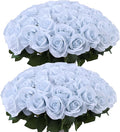 30pcs Light Blue Roses Artificial Flowers Real Touch Fake Flowers with Long Stems Silk Flowers for Wedding Bouquet Centerpices Decorations Party Bridal Baby Shower Home Decor