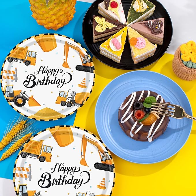 40 Pcs Construction Plates and Napkins Party Supplies, Construction Birthday Party Decorations Disposable Paper Plates and Napkins Tableware Set for Kids Boys Birthday Party Serves 20