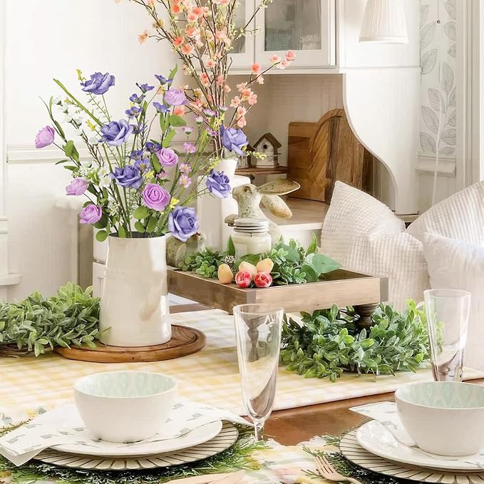 CISDUEO 7 Pcs Wildflowers Artificial Flowers Roses and Lily of The Valley Faux Wildflowers Summer Fake Flowers Spring Bunches Silk Floral Arrangement Wedding Party Decoration Table Centerpieces Home