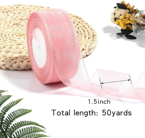 1.5 inch Sheer Organza Ribbon Rose Gold Chiffon Ribbon for Gift Wrapping Christmas Halloween Decoration Wedding Bouquet Crafts 50 Yards