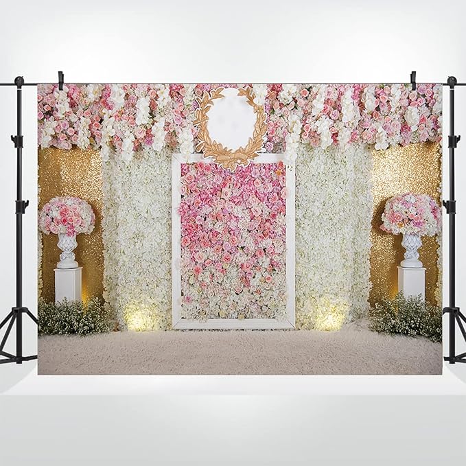 12x10ft Pink Flower Wall Photography Backdrop Proposal Ceremony Wedding Floral Photography Background Women Girl Birthday Party Bridal Shower Decor Banner Photo Booth Props