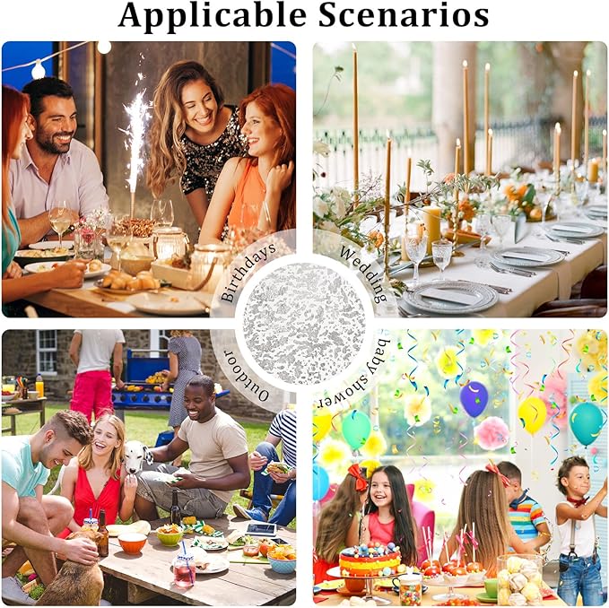 Hysenm 100 Pcs Disposable Silver Placemats Set Metallic 13 Inch Round Foil Mesh Pressed Table Doilies, Ultra-Thin Disposable Placement Mats for Home Decoration Dining Table Wedding Birthday Party