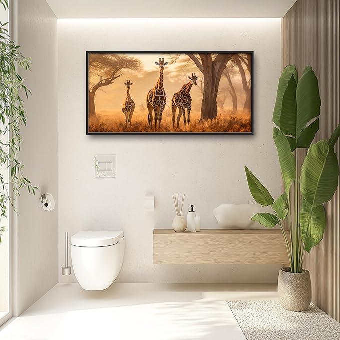 Framed Large Pictures Wall Art for Living Room, Giraffe Oversized Wall Decor Africa Animal Scenery Landscape Canvas Print Painting Modern Extra Large Framed Artwork for Bedroom Office 60"x30"