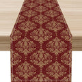 Red Damask Table Runner, Rustic Antique Victorian Style Coffee Table Center Decor for Home Kitchen Dining Patio Holiday Party Indoor Outdoor Table Decorations 13x72 inch