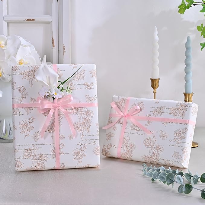 Double Face Pearl Pink Satin Ribbon 3/8 inch X 50 Yards Polyester Pearl Pink Ribbon for Gift Wrapping Very Suitable for Weddings Party Invitation Decorations and More