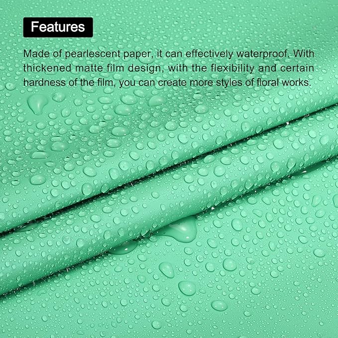 MECCANIXITY Pearlescent Film Flower Wrapping Paper 22.8x22.8 Inch Waterproof for DIY Crafts, Gift/Gift Box Packaging Bright Green Pack of 10