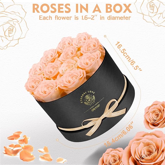 Forever Flowers,12 Roses in A Box, Real Preserved Flowers, Best Birthday, Wedding Gift for Her, Mom, Wife-Champagne Roses