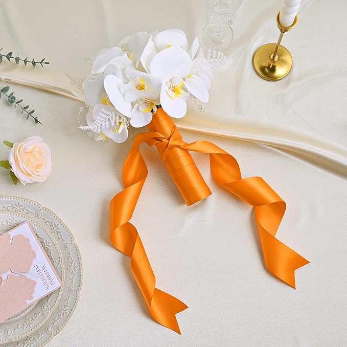 Double Face Autumn Orange Satin Ribbon 2 inch X 25 Yards Polyester Autumn Orange Ribbon for Gift Wrapping Very Suitable for Weddings Party Hair Bow Invitation Decorations and More