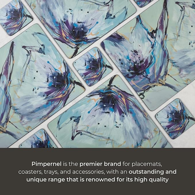 Pimpernel Abstract Lilac Collection Placemats, 4-Piece Set – (15.7" x 11.7") Rectangular Cork-Backed Dining Table Mats with Lacquered Finish, Heat & Stain Resistant Tabletop & Furniture Protection