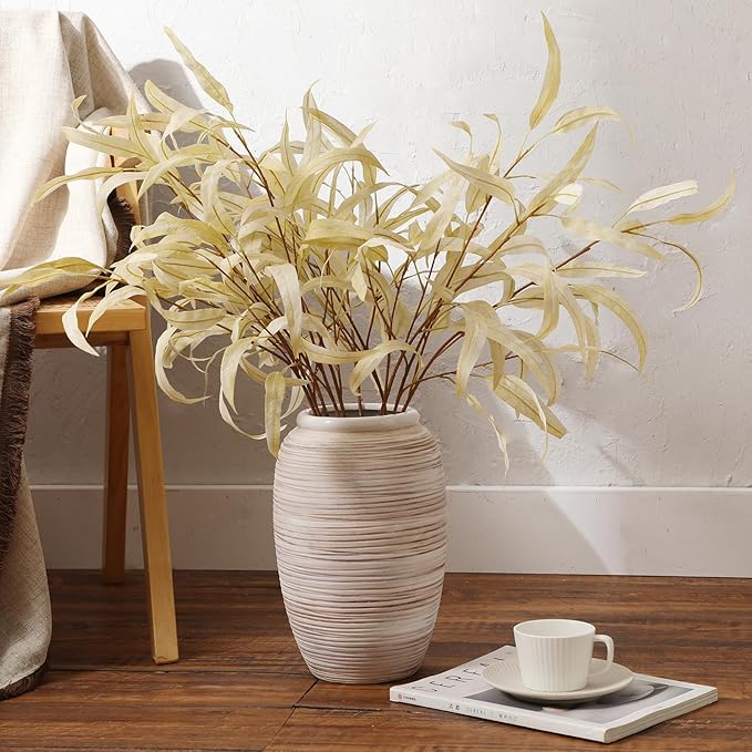 ALMA 12'' Wide Mouth Vase Home Decor, White Boho Tall Pampas Grass Vase for Table Centerpieces, Rustic Decorative Vase for Living Room, Farmhouse, Entryway, Mantel, Bookshelf