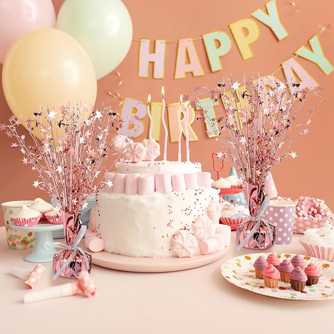 Crowye 3 Pieces Metallic Foil Spray Centerpiece Christmas Party Star Table Decoration Burst Centerpieces Fall Table Decor for Birthday New Year 2026 Party Holiday(Rose Gold)
