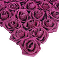 IPOPU Artificial Roses,25pcs Glitter Roses Glitter Flowers Foam Roses with Stems for DIY Wedding Bridal Bouquet Home Party Decoration(Deep Pink)