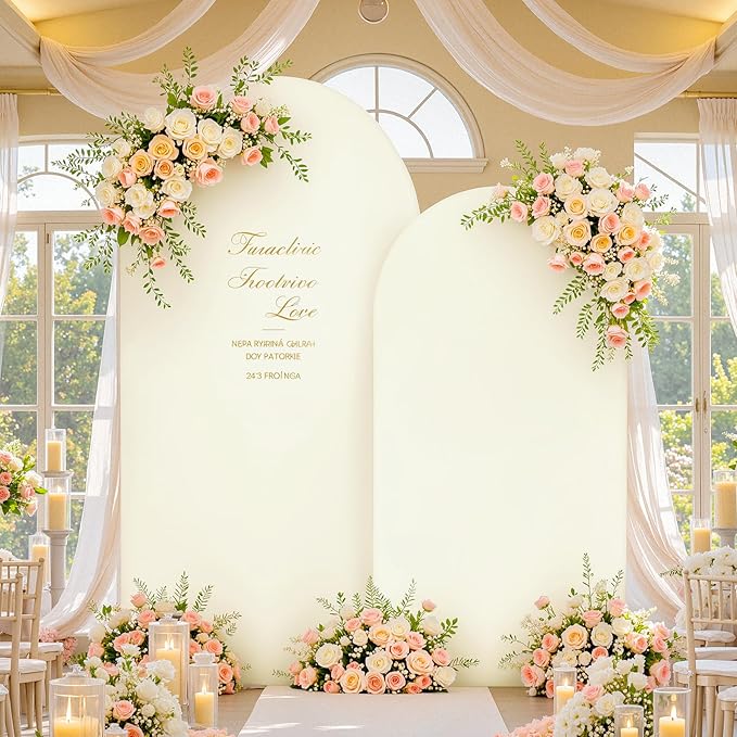 Ivory and Champagne Arch Backdrop Cover Set of 2 Birthday Party Arch Covers 7.2 and 6ft Wedding Arch Cover Stretchy Backdrop Bridal Baby Shower Ivory Arch Covers Spandex