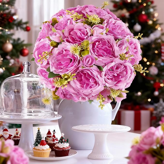 12 Packs Artificial Peonies Silk Flowers: Faux Peony Bouquet 12 Bundles, Fake Peonies Flowers Bulk for Centerpiece Table Wedding Party Home Decor for Christmas Decoration (Light Purple)