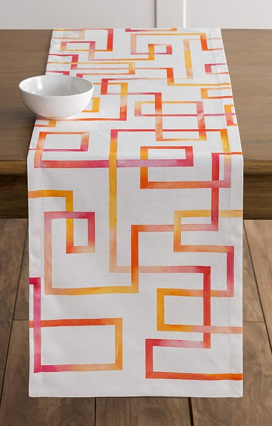 Maison d' Hermine Table Runner 100% Cotton Single Layer Table Runners 72 inches Long Decorative for Kitchen Dining Party Baby Shower Wedding Bridal Shower Spring Summer (Summer Maze, 14.50" x 72")