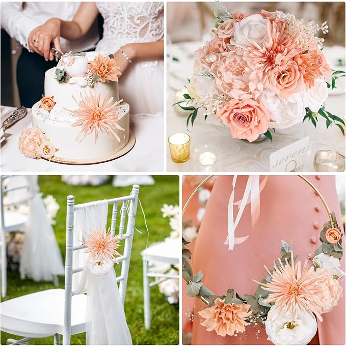Artificial Flowers Combo Box Set Artificial Bouquets Wedding Flowers for Centerpieces Faux Flowers with Stems Peach Roses Artificial Flowers for Decor