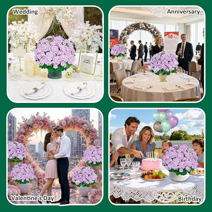Artificial Handmade Geraniums With Flowers Scent Pots White Pink Purple Lavender Lifelike Faux Geraniums Bushes Fake Flowers for Wedding Party Home Office Indoor outdoor Plants Decor (Light Purple)