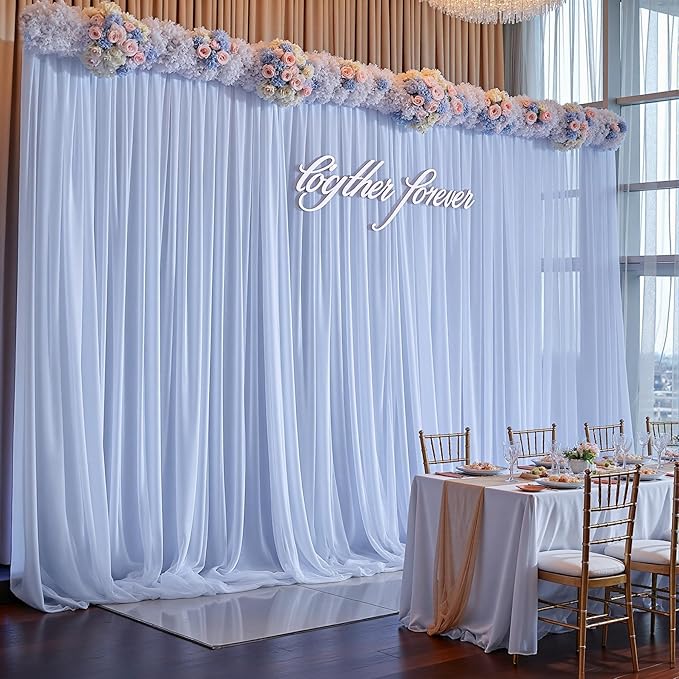 10ft x 10ft Baby Blue Backdrop Curtains, Wrinkle-Free Sheer Chiffon Fabric Photo Backdrop Draping Fabric for Wedding Arch Baby Shower Gender Reveal Photography Decorations