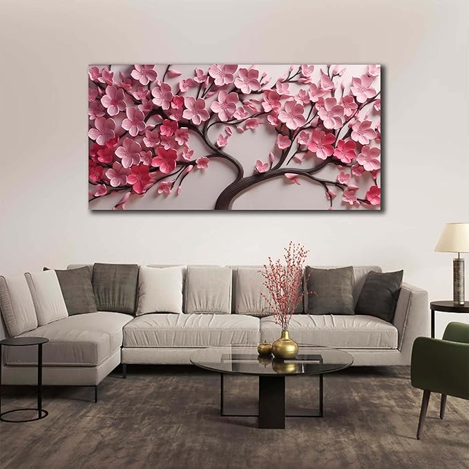 Pink Flower Wall Art for Bedroom Women Tree Prints Wall Art for Living Room Large Artwork for Wall Office Size 29 x 58 Inch