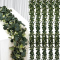6Pcs Eucalyptus Garland, 6FT Green Flower Garland Decor, Artificial Faux Eucalyptus Leaves Greenery Vines for Table Runner Wedding Bedroom Mantle Centerpieces Backdrop Decorations